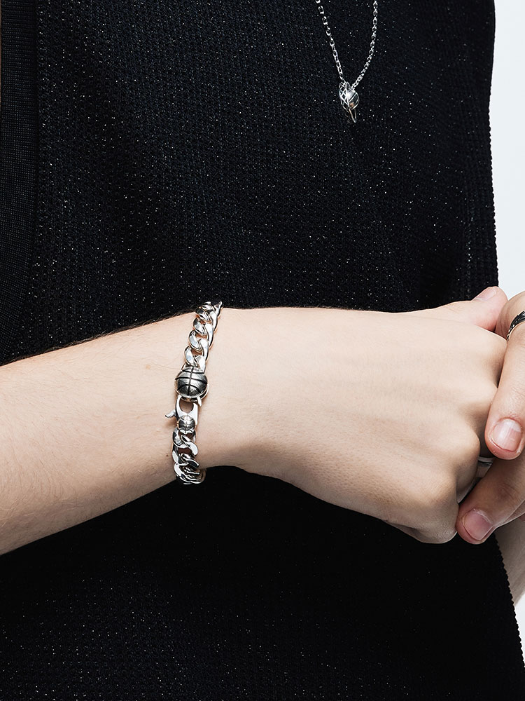 S925 Silver Basketball Cuban Link Bracelet