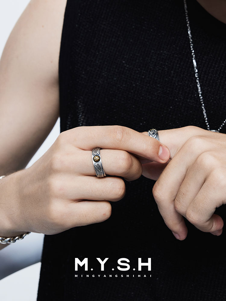 S925 Silver Hinged-Open Basketball Wing Ring