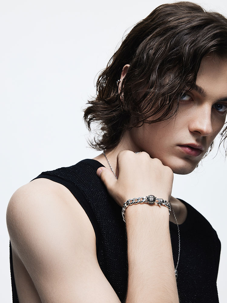 S925 Silver Basketball Cuban Link Bracelet