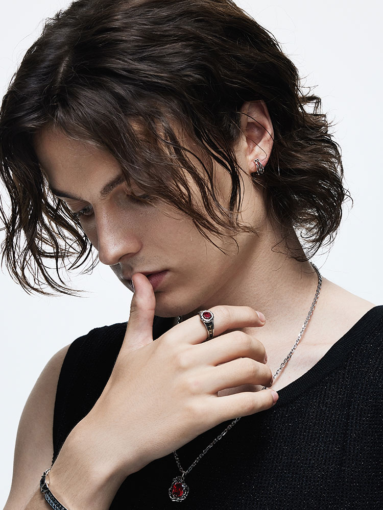 S925 Silver Red Zircon Polaris Adjustable Ring