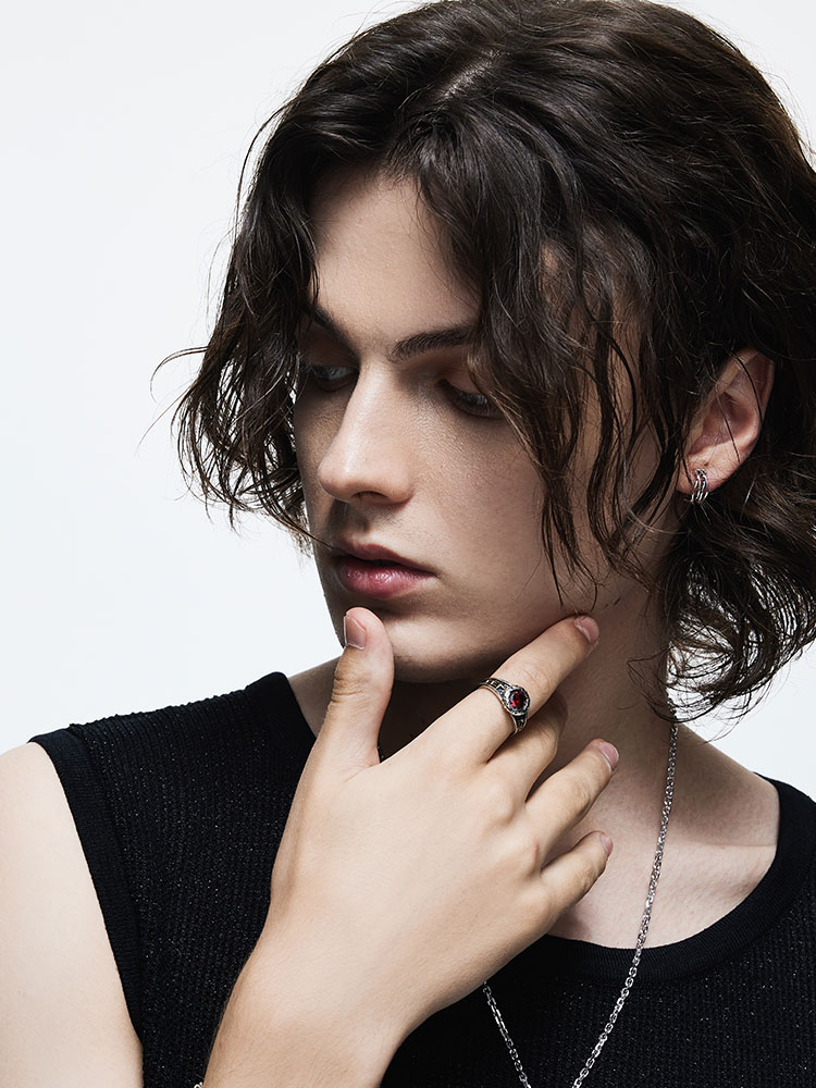 S925 Silver Red Zircon Polaris Adjustable Ring