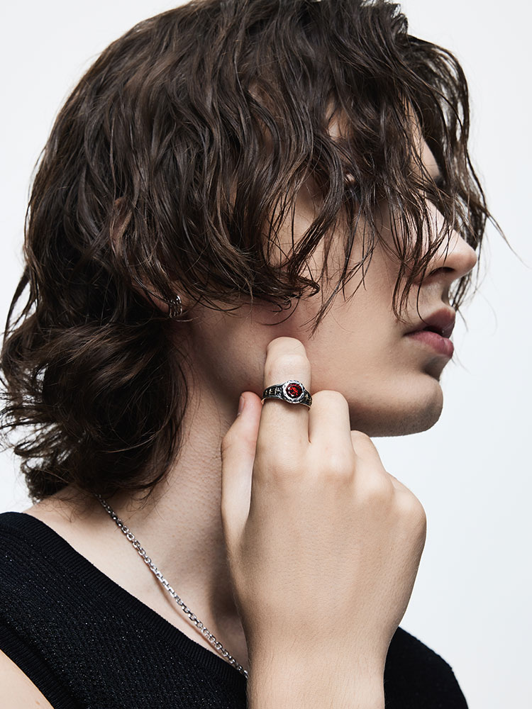 S925 Silver Red Zircon Polaris Adjustable Ring