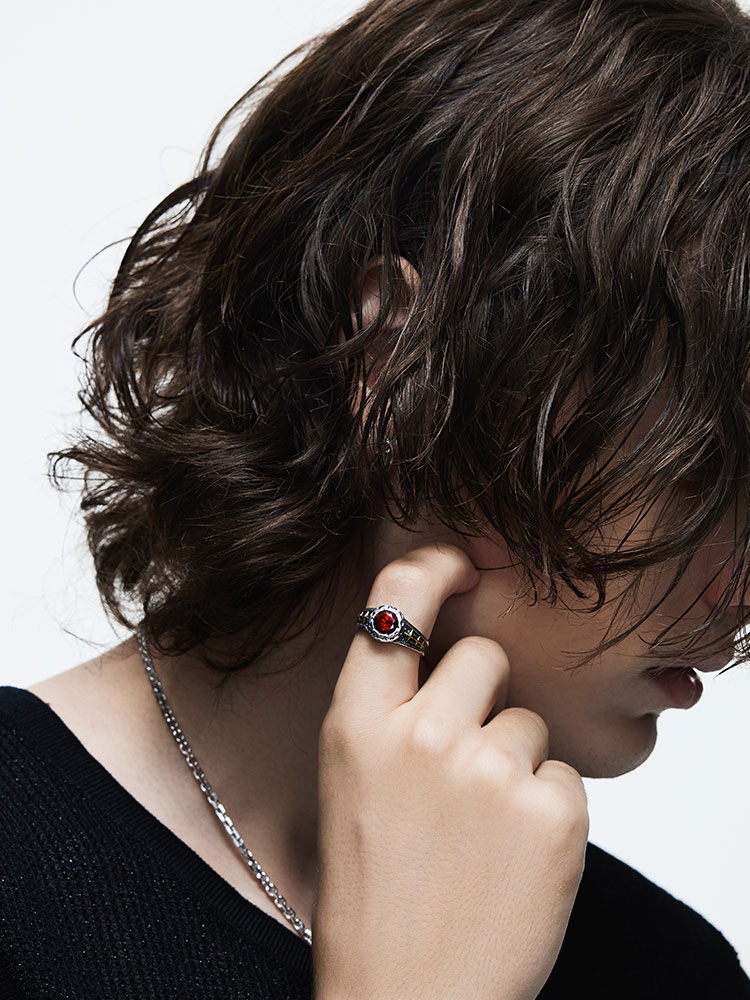 S925 Silver Red Zircon Polaris Adjustable Ring