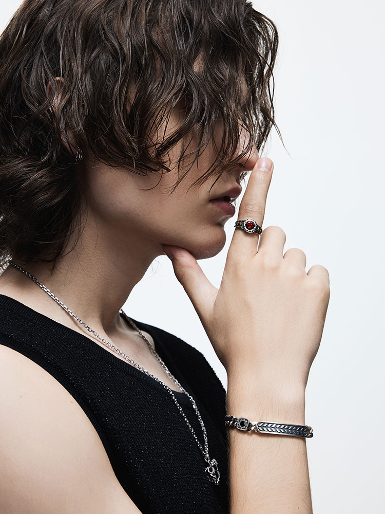 S925 Silver Red Zircon Polaris Adjustable Ring