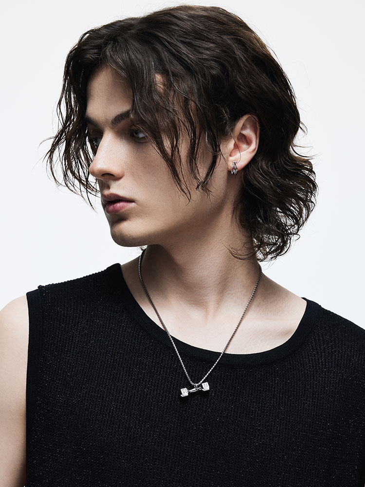 S925 Silver Diamond Dumbbell Pendant Necklace