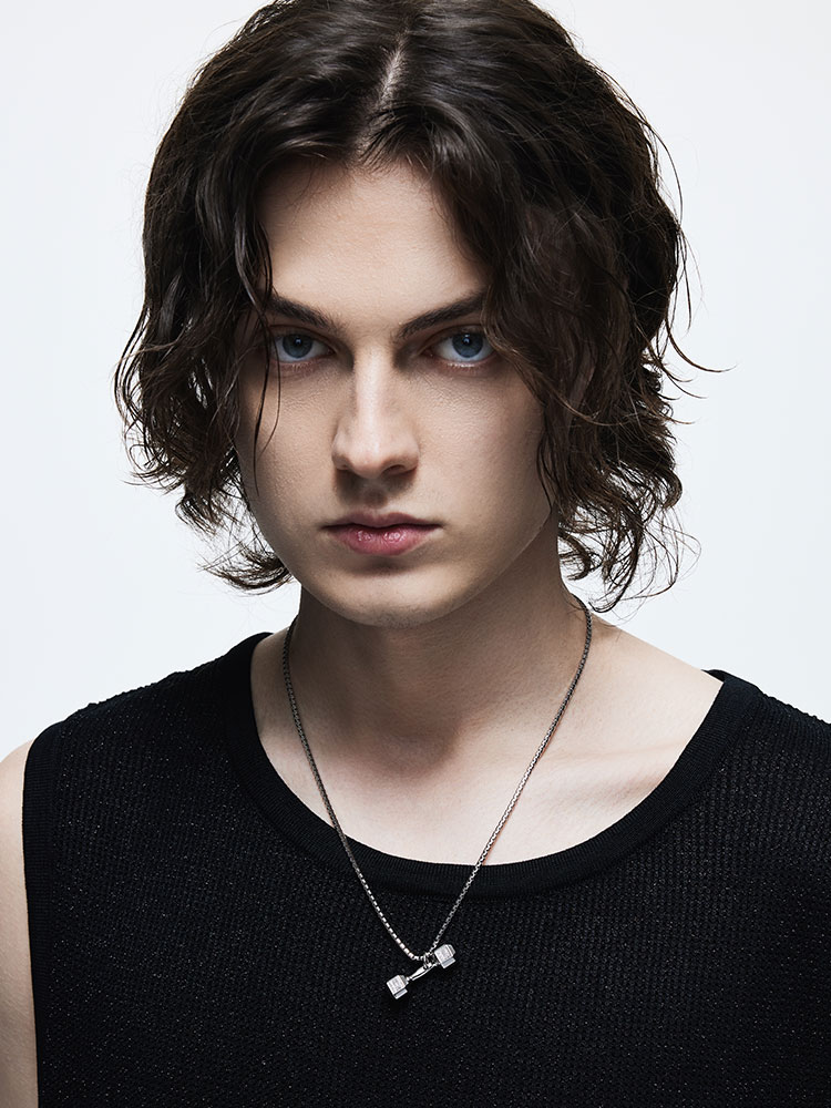 S925 Silver Diamond Dumbbell Pendant Necklace