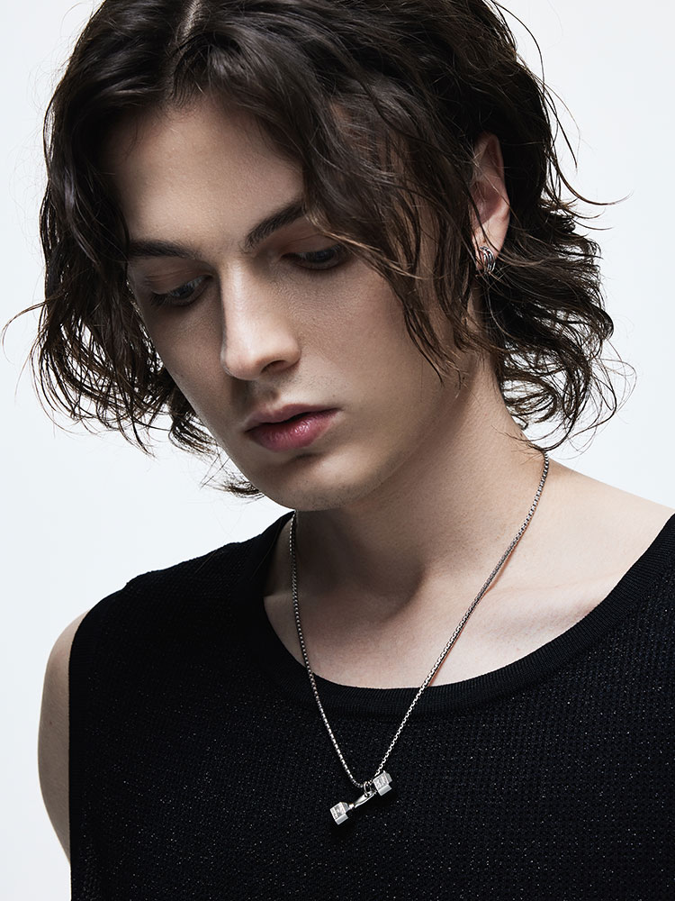 S925 Silver Diamond Dumbbell Pendant Necklace