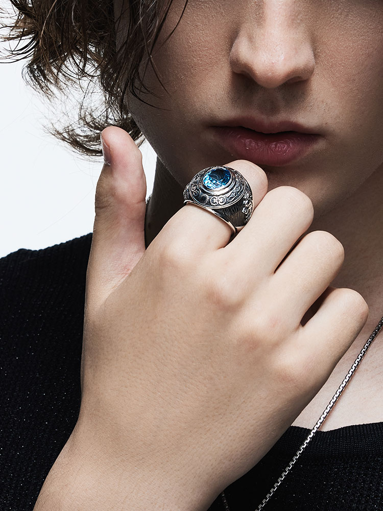 S925 Silver Natural Topaz Lion Ring