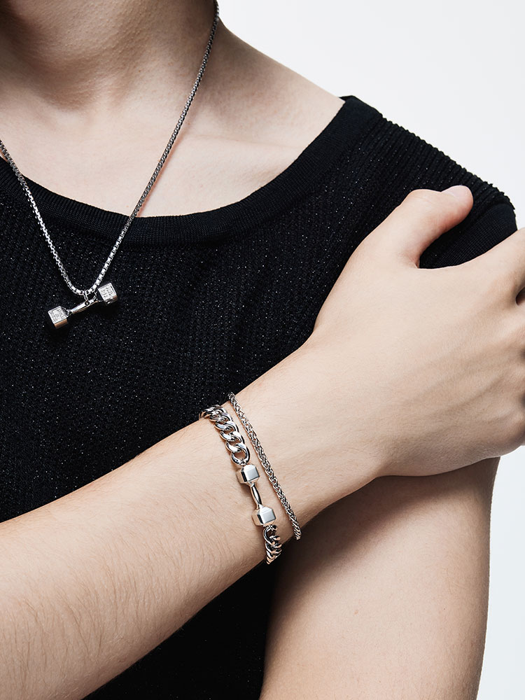 S925 Silver Dumbbell Cuban Link Bracelet