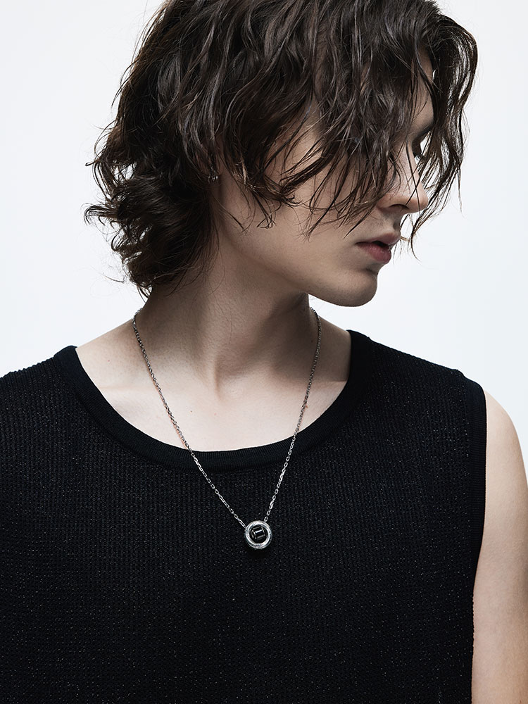 Sterling Silver Black Onyx Möbius Ring Pendant Necklace