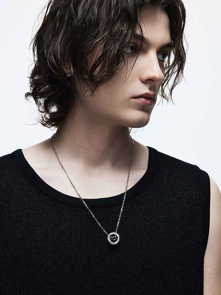 Sterling Silver Black Onyx Möbius Ring Pendant Necklace