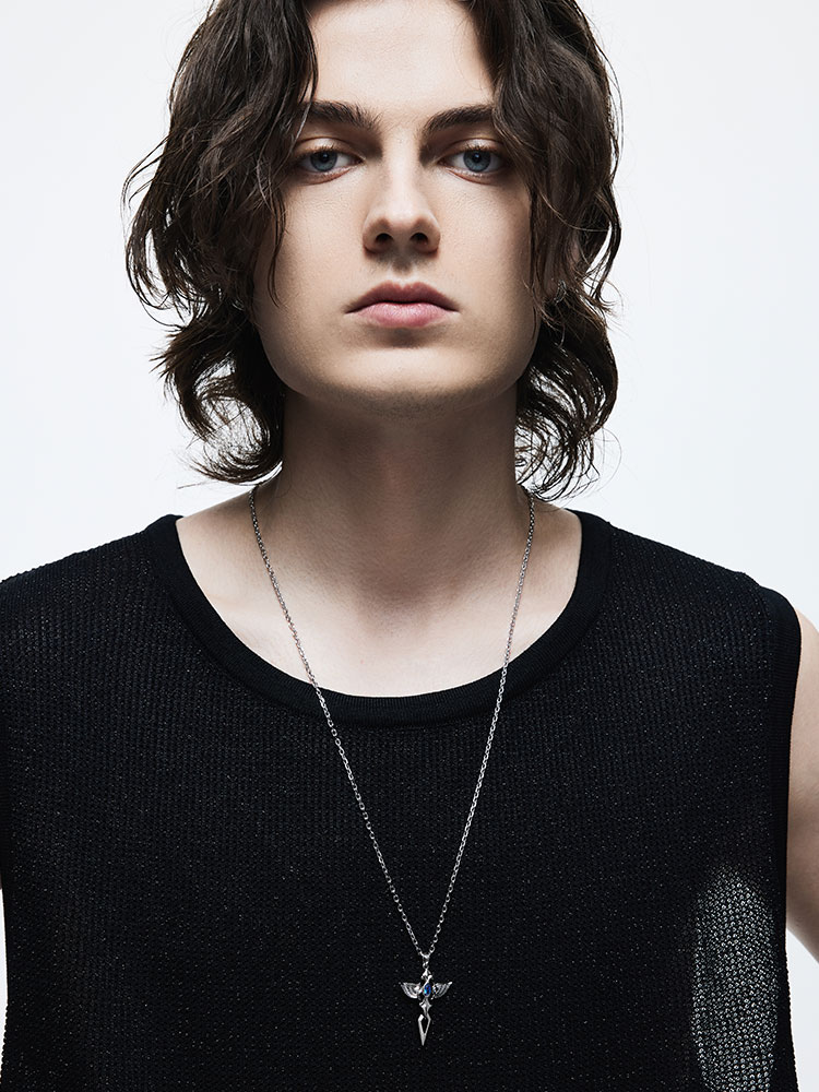 Winged Blade Cross Sapphire Necklace