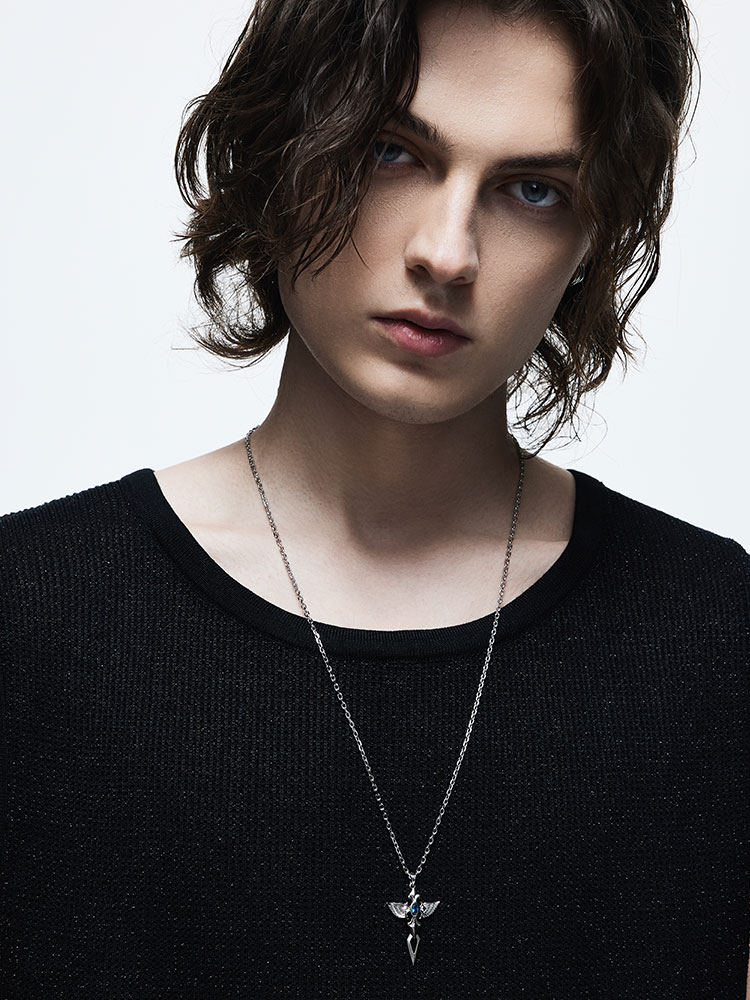 Winged Blade Cross Sapphire Necklace