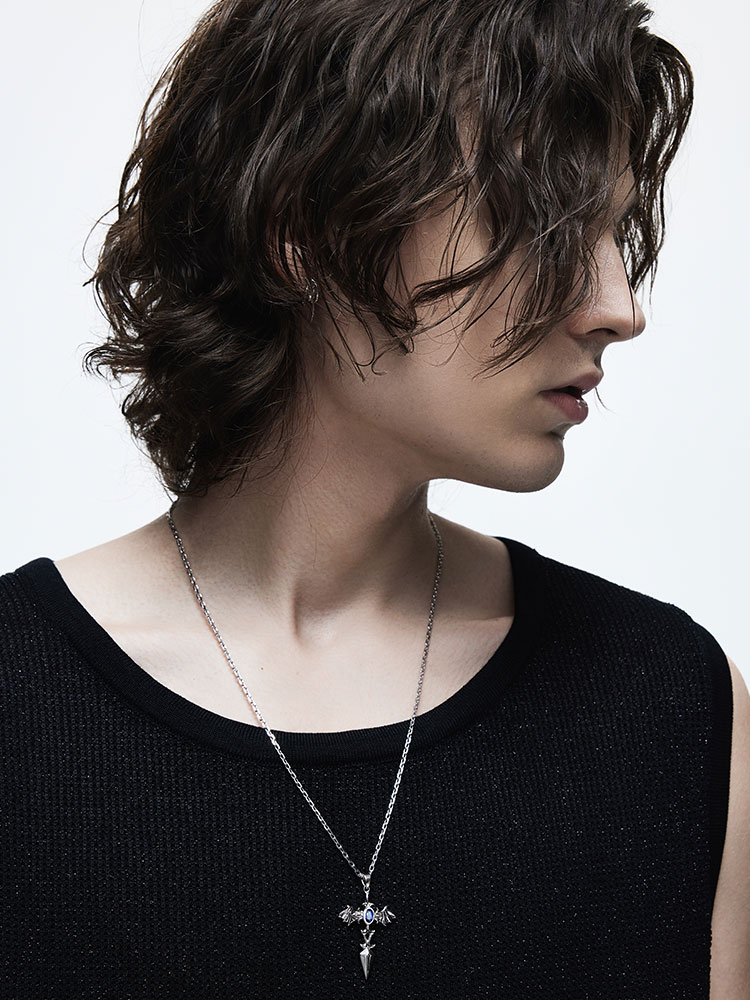Winged Blade Cross Sapphire Necklace