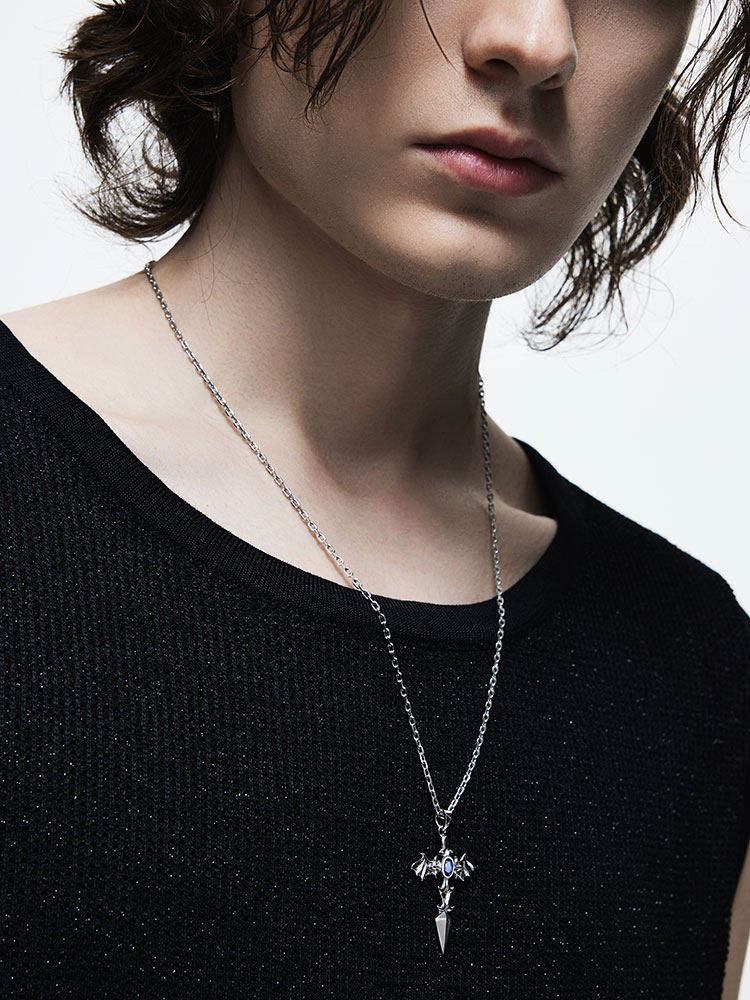 Demon Wing Sapphire Cross Necklace