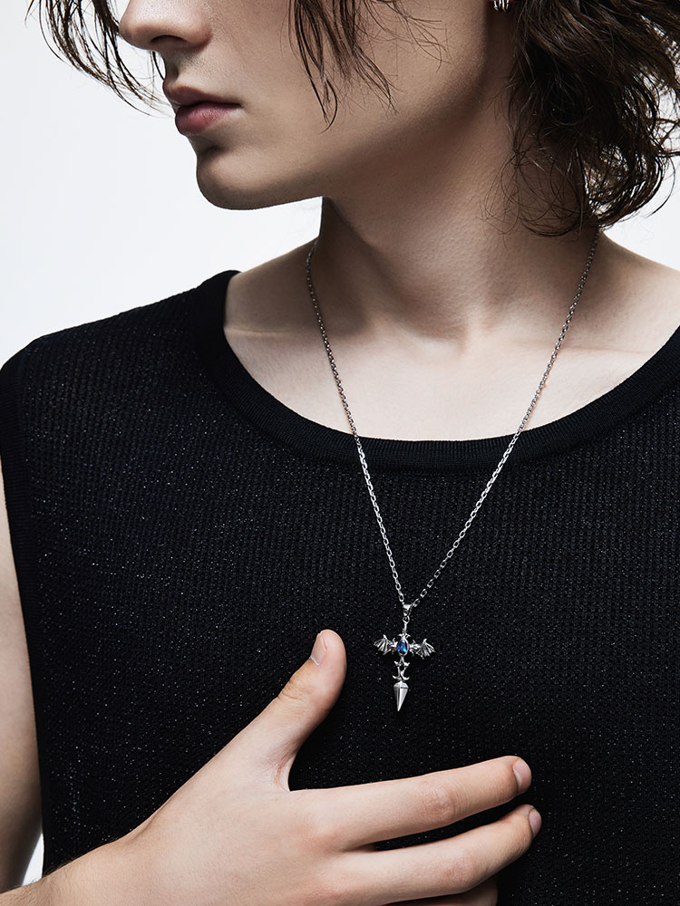 Demon Wing Sapphire Cross Necklace