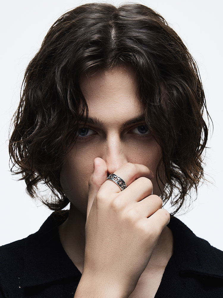 S925 Silver Black Four-Leaf Clover Wide Ring