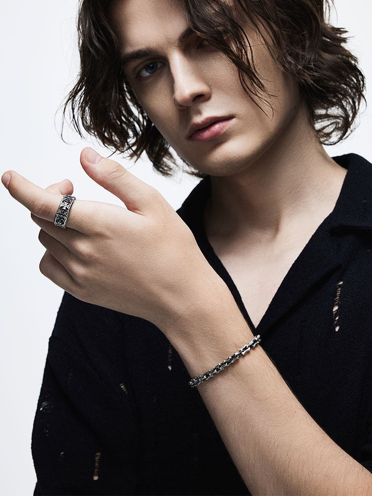 Bone-Link Curb Chain Bracelet-Retro Black