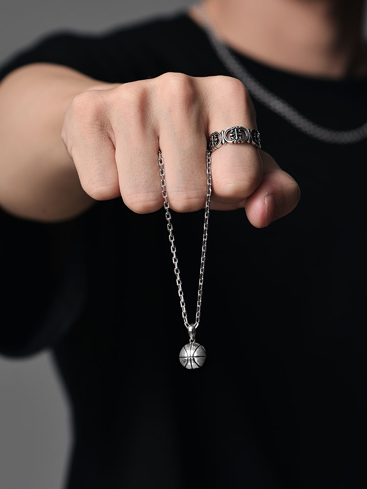 S925 Silver 3D Basketball Pendant Necklace