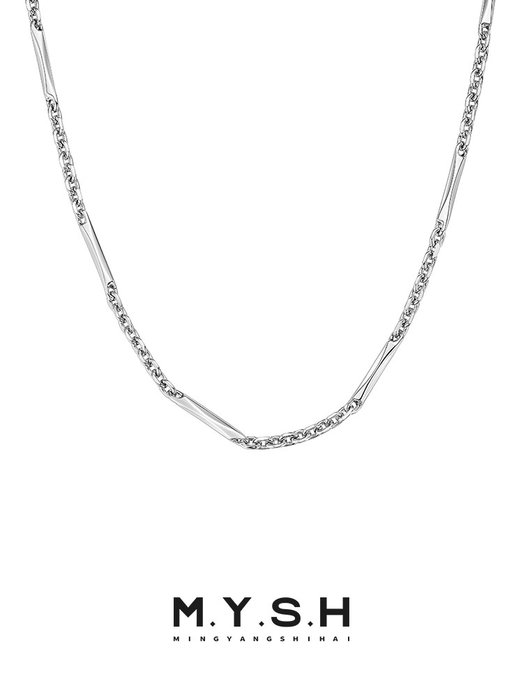 S925 Silver 3D Irregular Diamond Bar Link Necklace