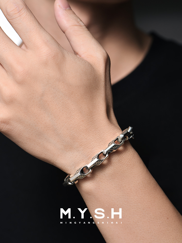 S925 Silver Thick Dragon Bone Link Bracelet