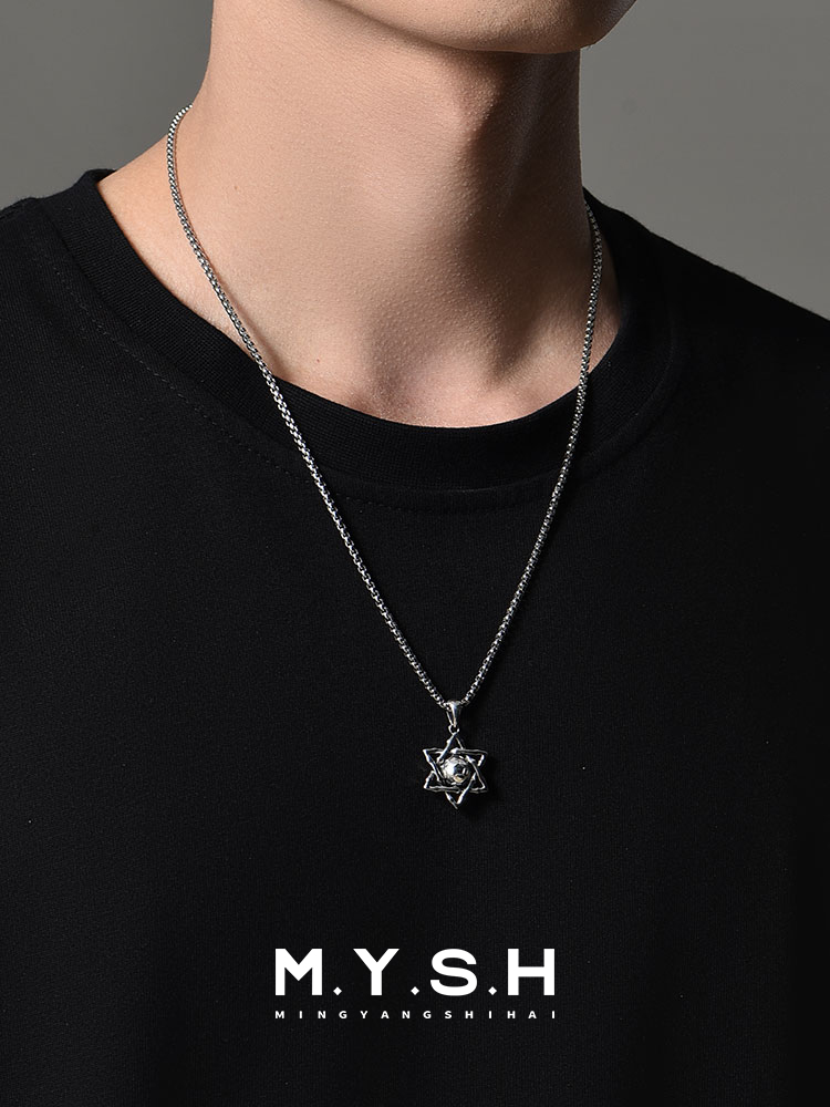 S925 Silver Star of David Soccer Ball Pendant Necklace