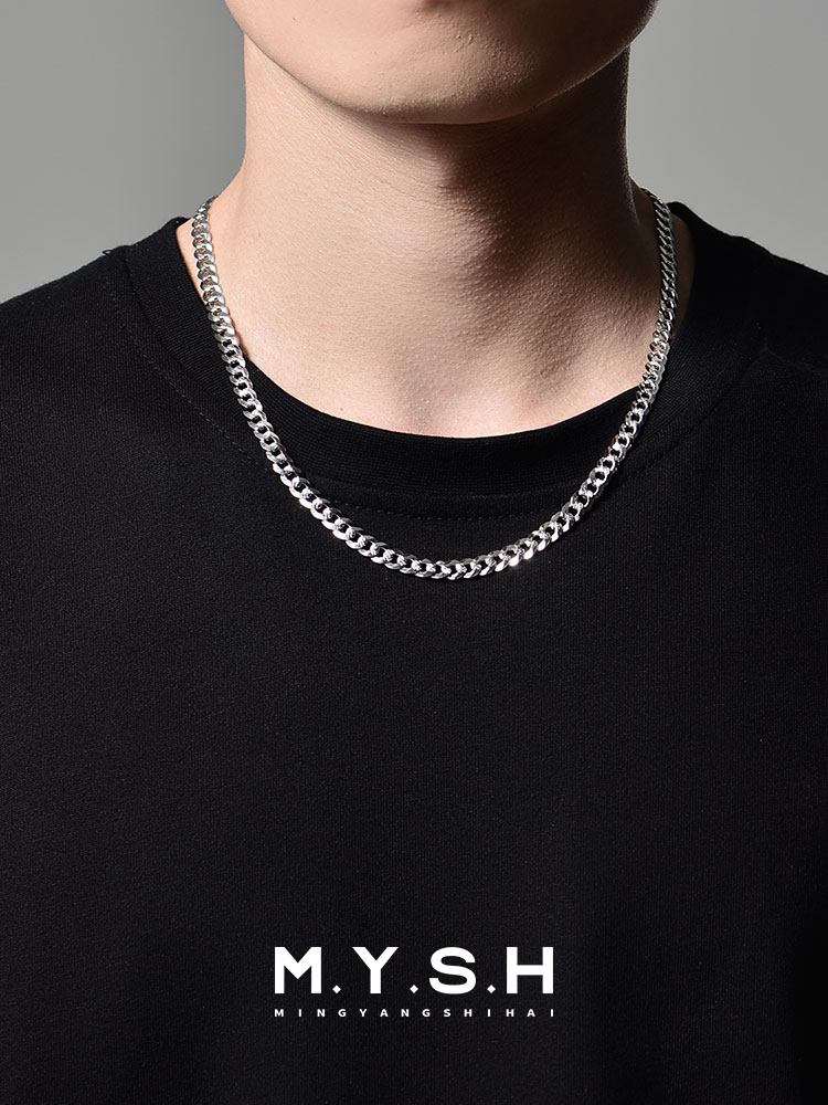 S925 Silver Thin Textured Cuban Link Chain Necklace