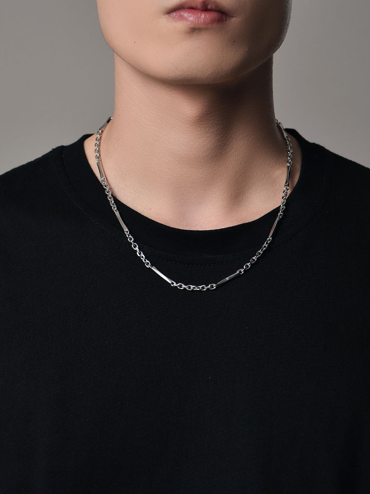 S925 Silver 3D Irregular Diamond Bar Link Necklace