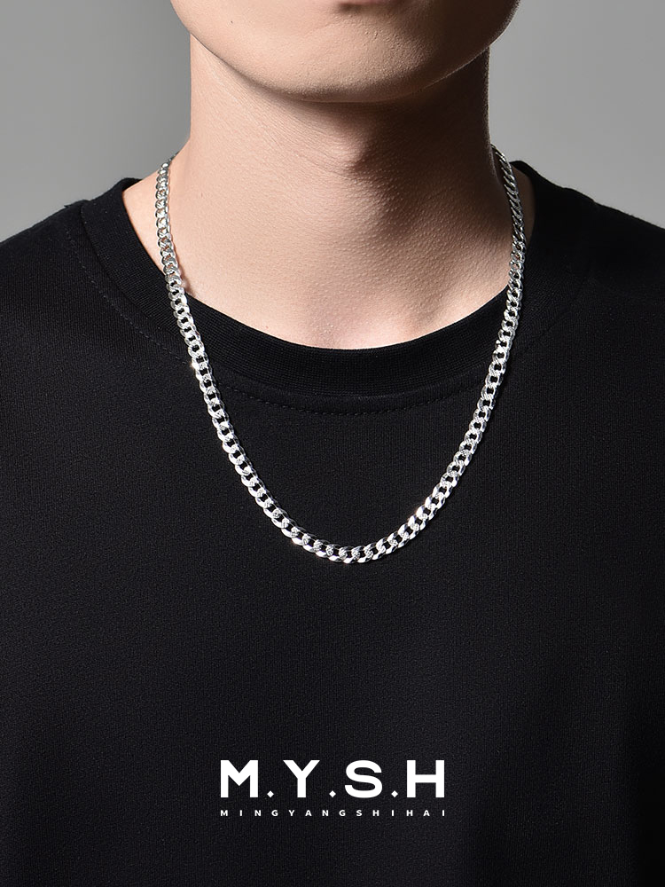 S925 Silver Thin Textured Cuban Link Chain Necklace