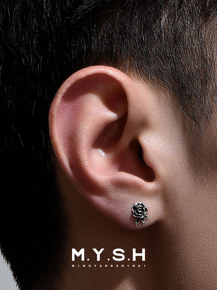 S925 Silver Skull & Rose Stud Earrings