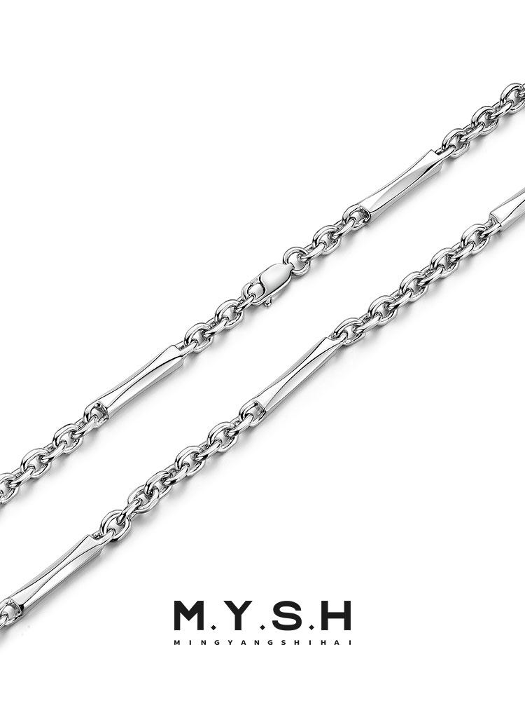 S925 Silver 3D Irregular Diamond Bar Link Necklace