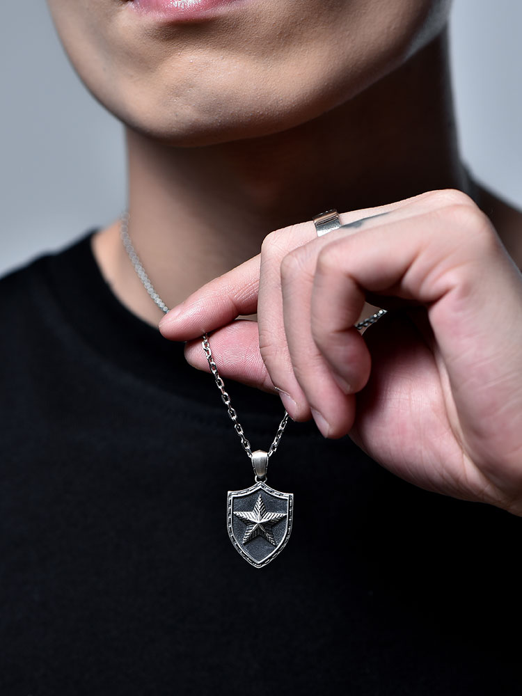 S925 Silver Shield Star Pendant Necklace