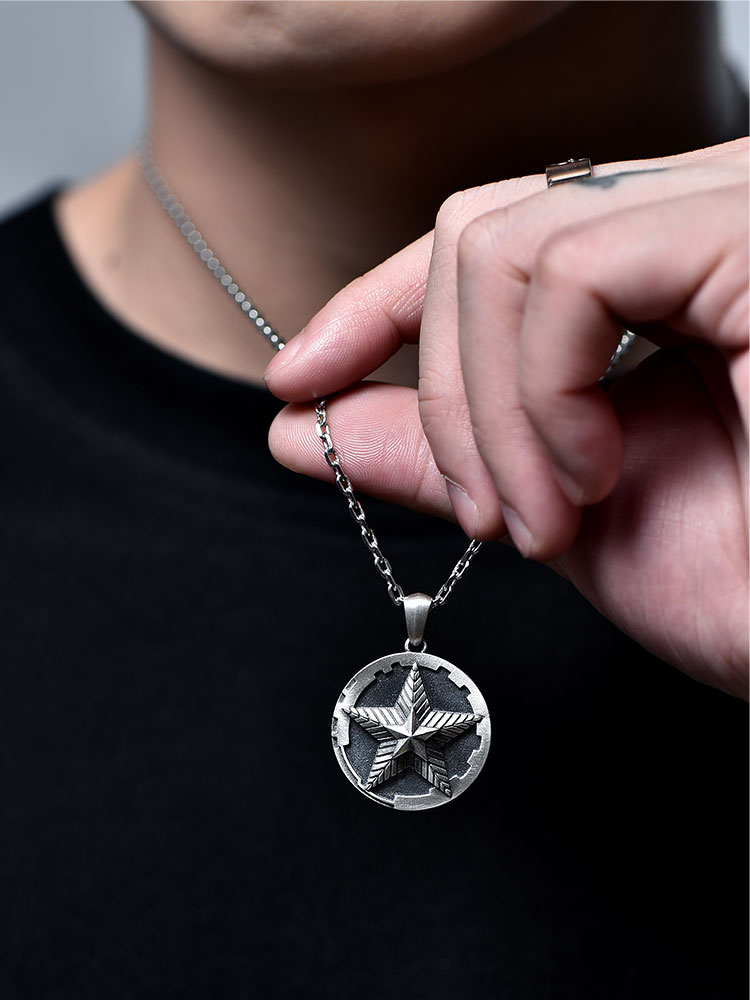 S925 Silver Star Circle Pendant Necklace