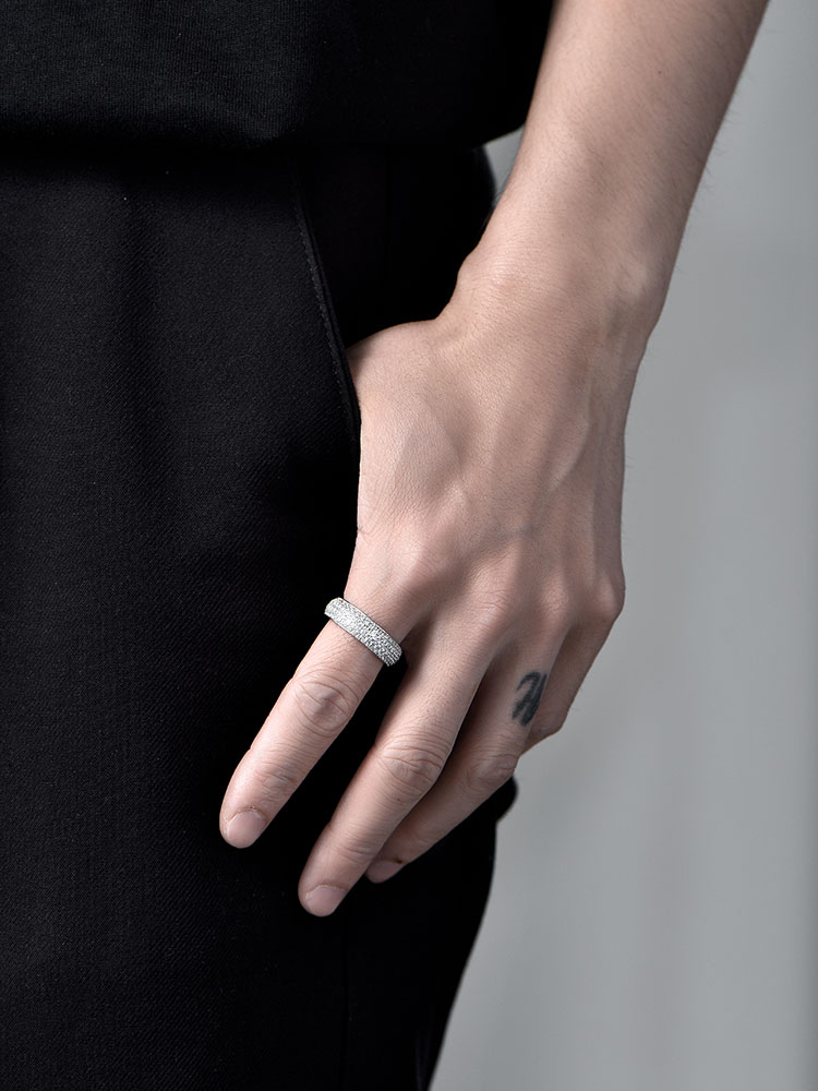 Sterling Silver Full Pave Diamond Wide Band Ring