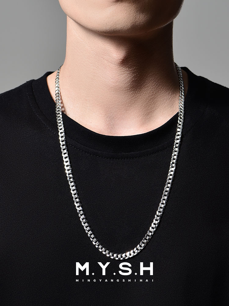 S925 Silver Thin Textured Cuban Link Chain Necklace