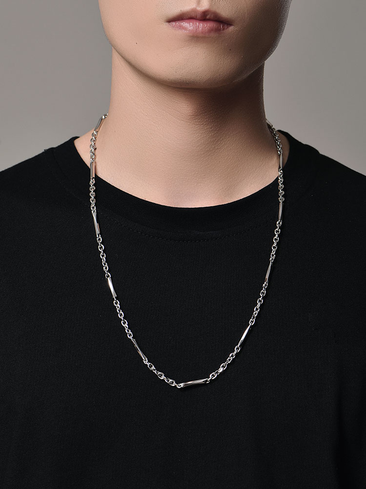 S925 Silver 3D Irregular Diamond Bar Link Necklace