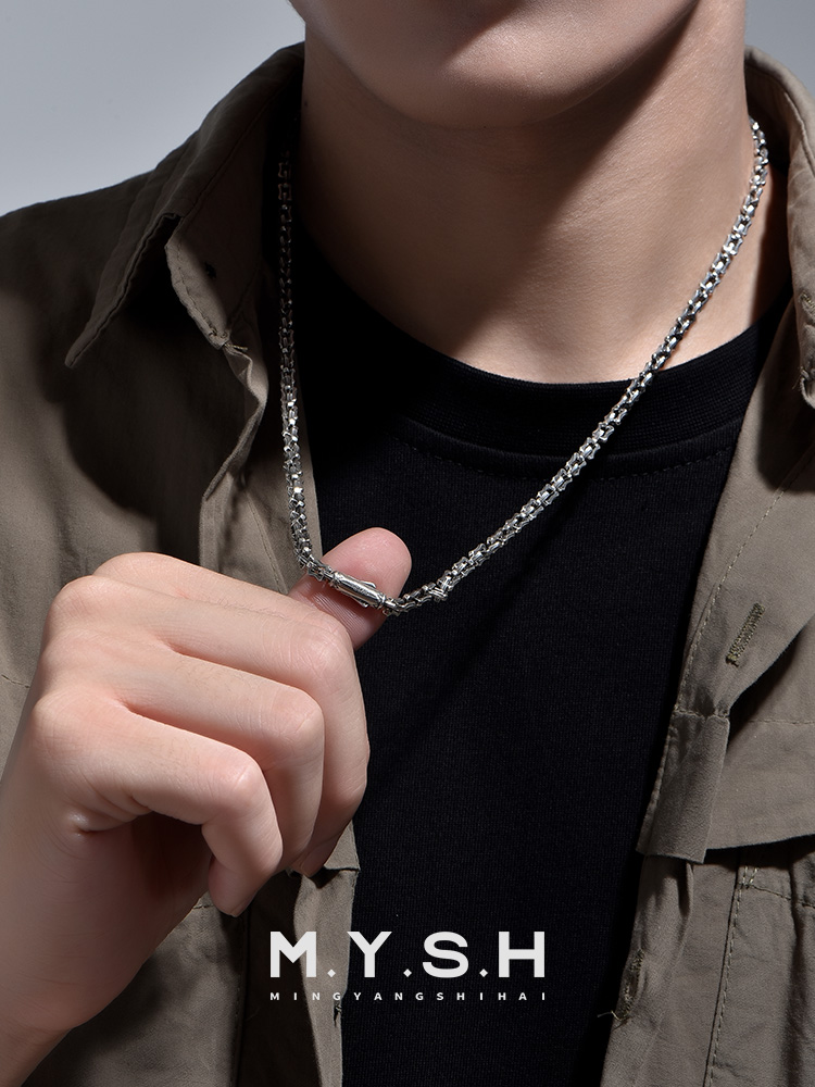 S925 Silver Oxidized Heavy Bone Link Chain Necklace