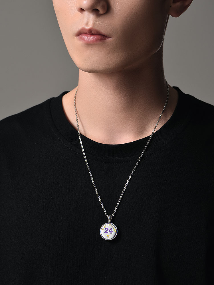 S925 Silver Glow-in-the-Dark Kobe 24 Basketball Spinning Diamond Pendant Necklace