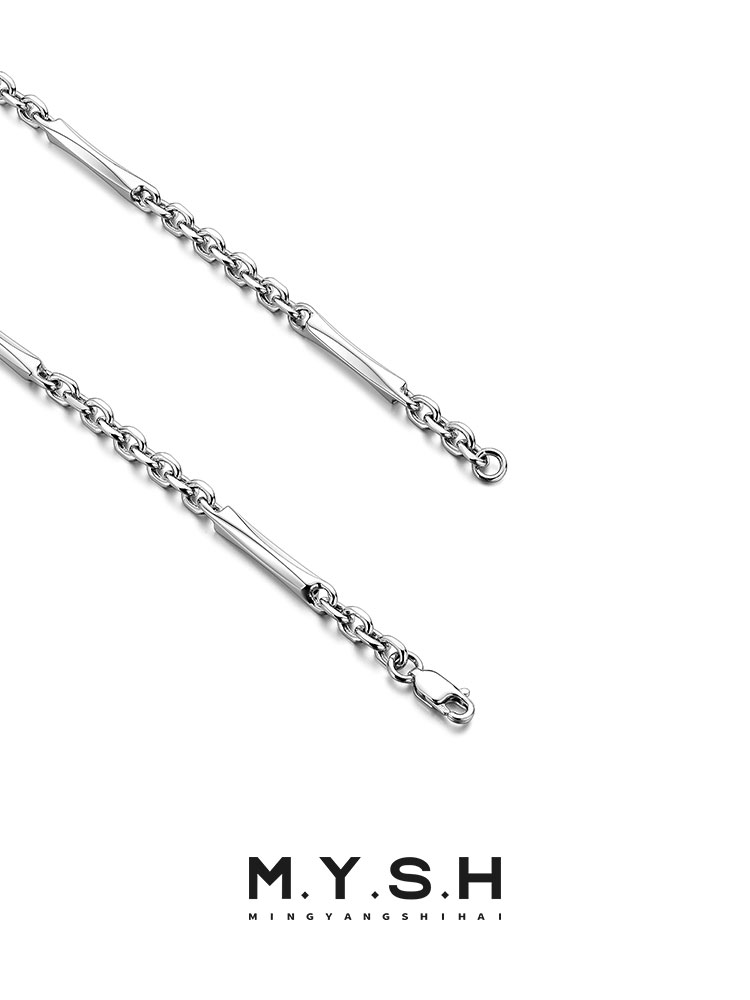 S925 Silver 3D Irregular Diamond Bar Link Necklace