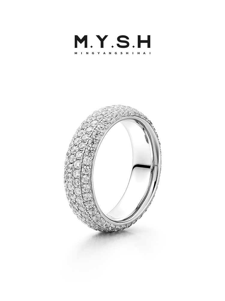 Sterling Silver Full Pave Diamond Wide Band Ring