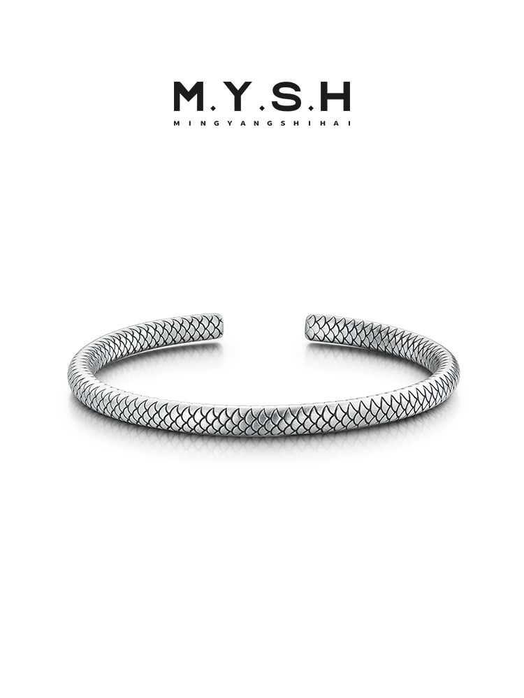 999 Sterling Silver Dragon Scale Cuff Bracelet for Men