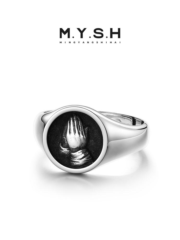 S925 Silver Praying Hands Signet Ring for Men