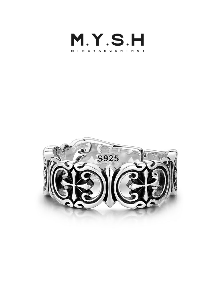 S925 Silver Vintage Cross Motif Ring