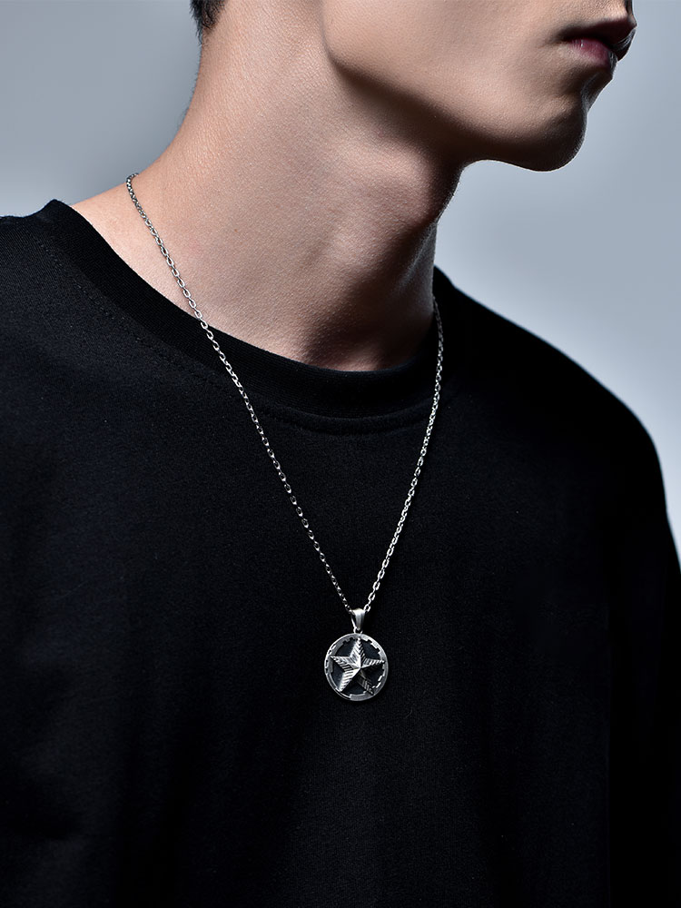 S925 Silver Star Circle Pendant Necklace