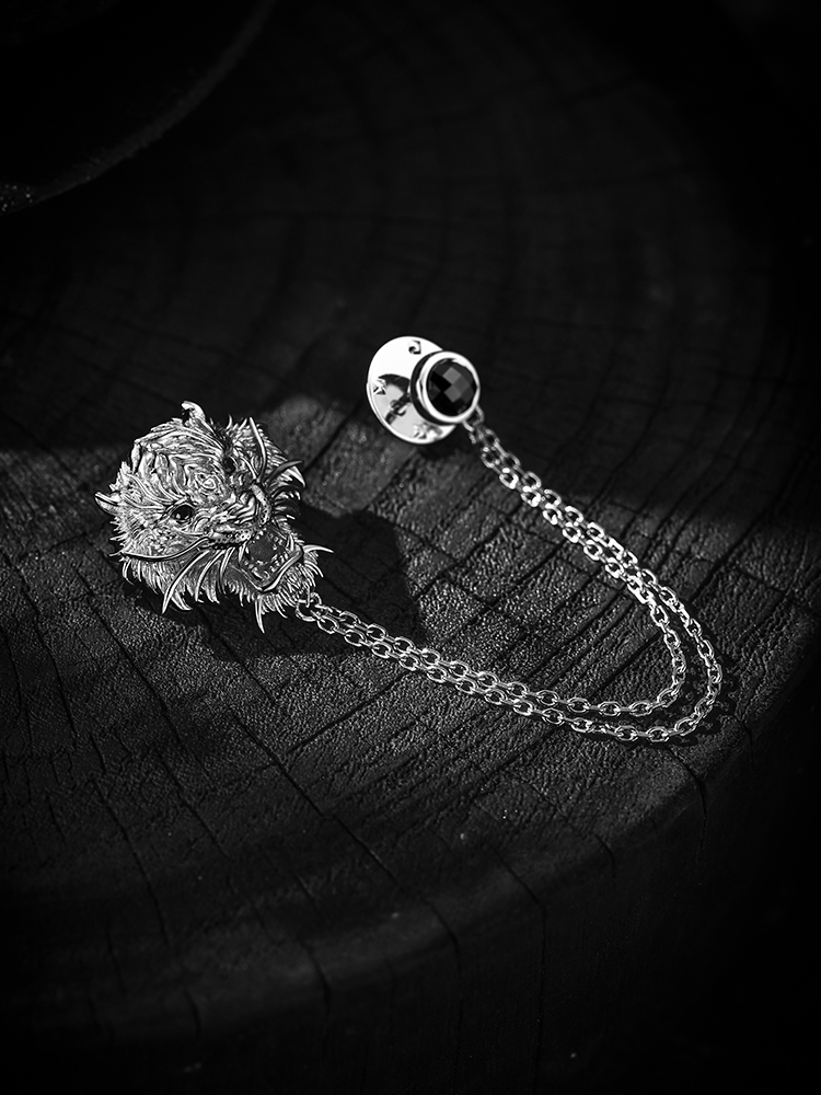 S925 Silver 3D Fierce Tiger Lapel Pin