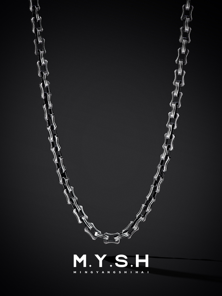 S925 Silver Oxidized Heavy Bone Link Chain Necklace