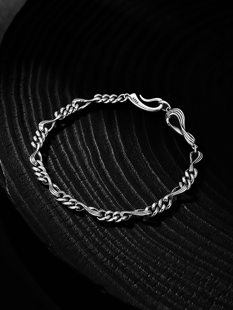 S925 Silver Möbius Figaro Cuban Link Bracelet