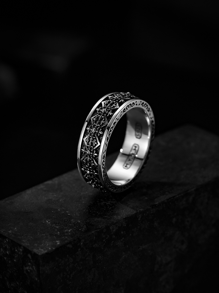 S925 Silver Fleur-de-Lis Wide Band Ring