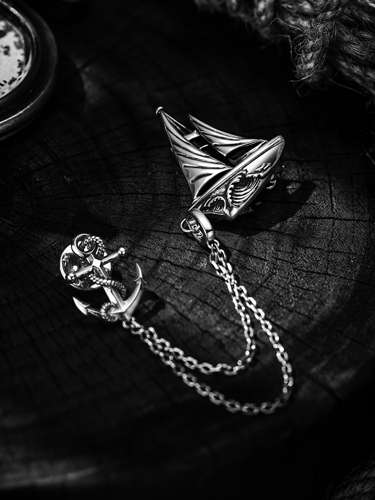 S925 Silver 3D Sailboat Lapel Pin