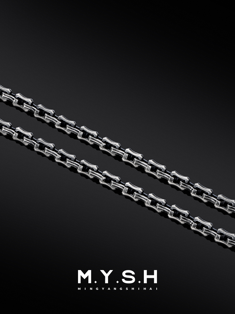 S925 Silver Oxidized Heavy Bone Link Chain Necklace